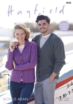 V Neck & Shawl Collar Cardigans in Hayfield Bonus Aran - 8098 - Downloadable PDF