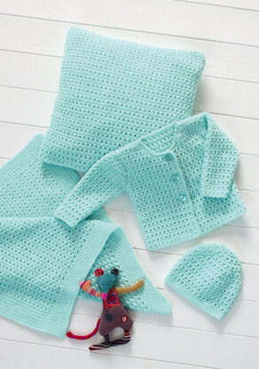 Crochet Cardigan, Hat, Blanket & Cushion in Stylecraft Wondersoft DK - 8570