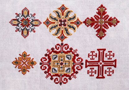 Red Folk Cross Stitch Needle Point Embroidery Pattern