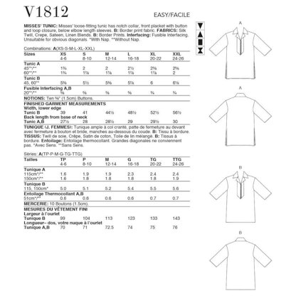 Vogue Misses' Tunics V1812 - Sewing Pattern