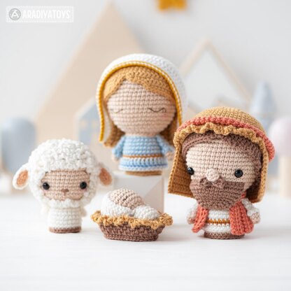 Nativity Crochet Pattern Set Christmas Mini Amigurumi Mary, Joseph, Baby Jesus, Sheep Nativity Scene DIY by AradiyaToys