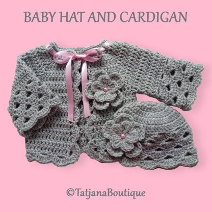 Baby Hat and Cardigan with Satin Ribbon