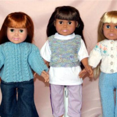 Weekend Casual Sweaters -  Knitting Patterns fit American Girl and other 18-Inch Dolls