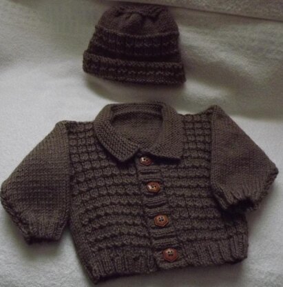 Waffle Stitch Cardigan and Beanie Hat