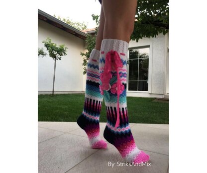 Navy Blue and Pink Knee Socks