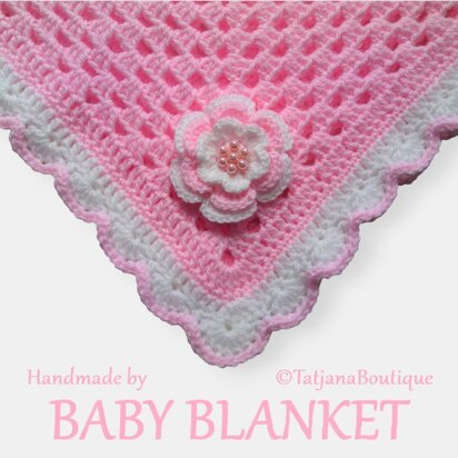 Baby Blanket with Crochet Flower