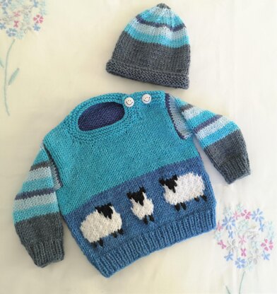 Baby Blue Sheep Sweater and Hat