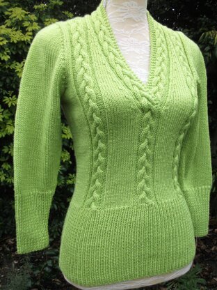 Cabled V Neck Fitted Sweater