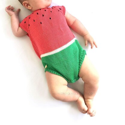 Size 1-3 months - Knitted Watermelon Romper