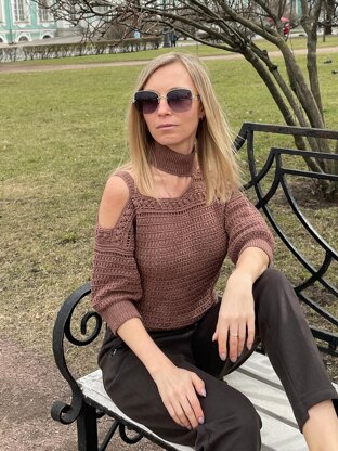 One shoulder turtleneck crochet sweater