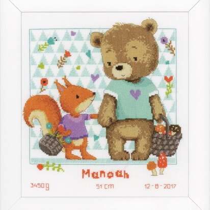 Vervaco Bear & Squirrel Birth Record Cross Stitch Kit - PN-0162670