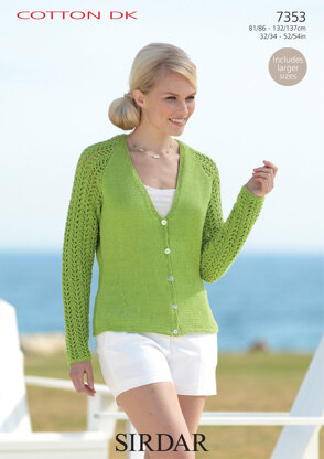 V Neck Cardigan in Sirdar Cotton DK - 7353 - Downloadable PDF