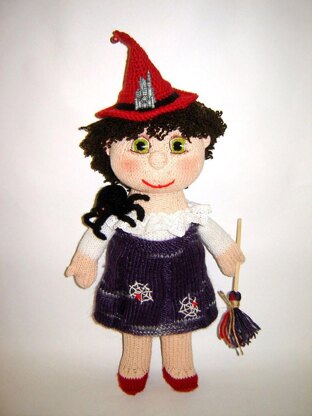 Toy knaitting patterns - Knit a Witch with spider, halloween doll one of a kind