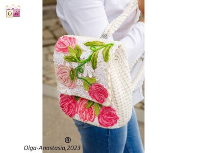 Bag and backpack with roses crochet Irish lace