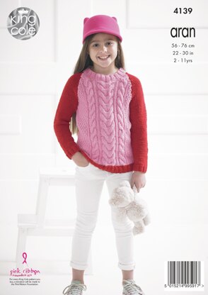 Sweaters in King Cole Big Value Recycled Cotton Aran - 4139 - Downloadable PDF