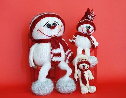 SALE 3 Snowmans - pdf knitting patterns. Christmas Ornament