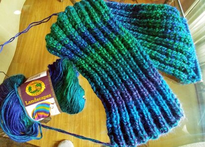 2-strand mistake-rib peacock scarf