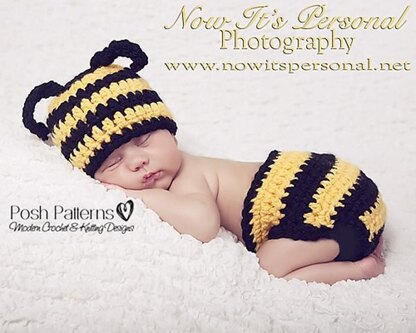 Baby Bumble Bee Hat & Diaper Cover Set 161