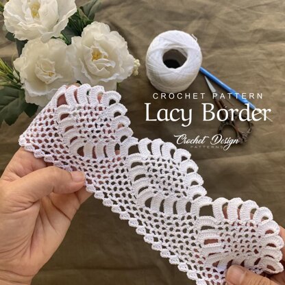 Crochet Lacy border with square mini border pattern - crochet edging - pdf pattern - crochet pattern - crochet lace - vintage crochet edge