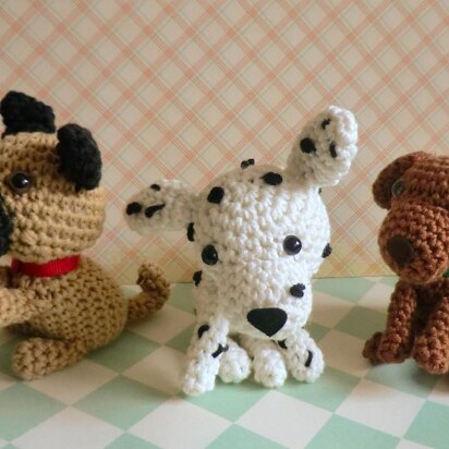 Amigurumi dogs pug, dalmation and brown lab