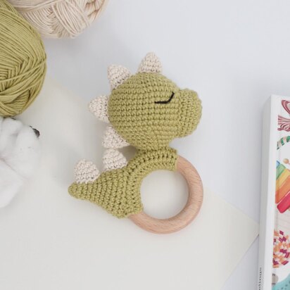 Crochet dinosaur baby teether rattle toy amigurumi pattern