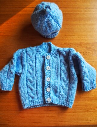 Baby Cable Cardigan and Hat