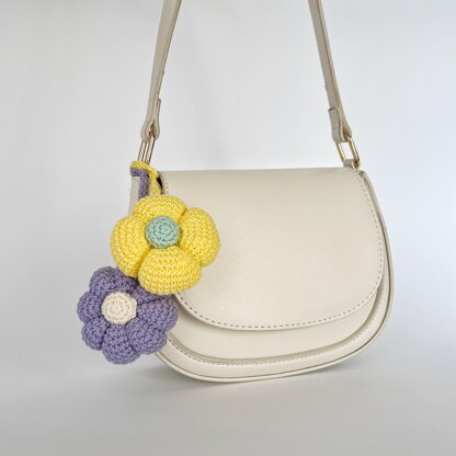 Crochet flower keychain amigurumi pattern Bag charm Crochet car mirror hanging