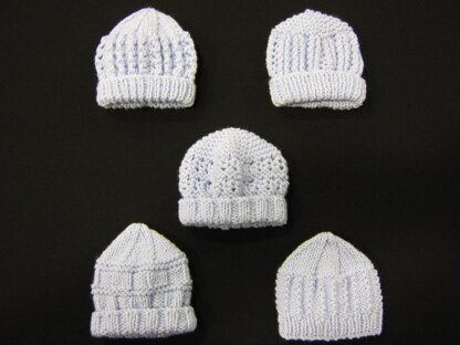 Premature Small Baby Knitting Pattern For 5 Hats - DK
