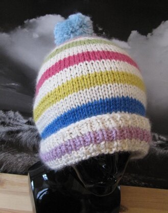 Chunky Stripe Bobble Beanie Hat