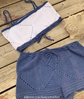 OCEAN SET (Top & Shorts) | crochet summer set, granny square set, beach set , crochet pattern