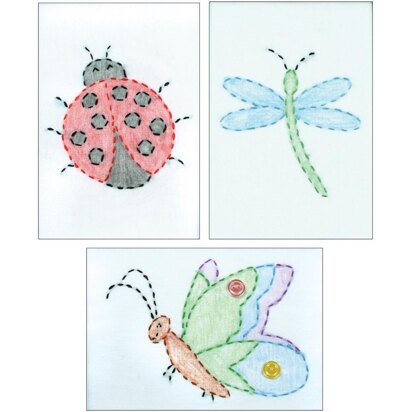 Jack Dempsey Stamped Embroidery Kit Samplers 6in x 8in - Cute As A Bug (3/Pkg)