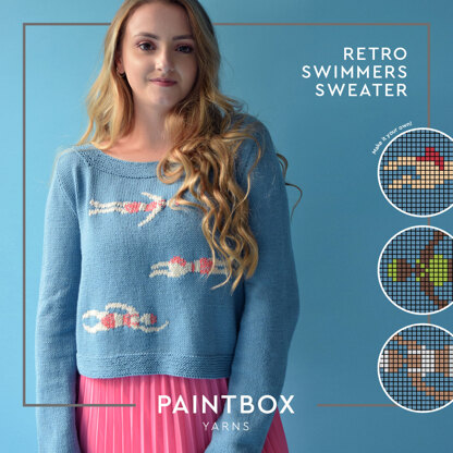 Retro Swimmers Sweater - Free Knitting Pattern in Paintbox Yarns Cotton DK and Metallic DK - Free Downloadable PDF