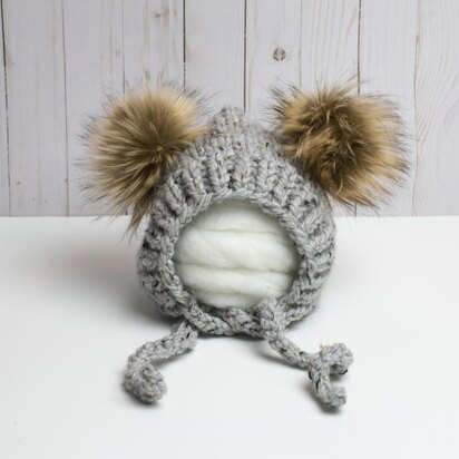 Fur Pompom Ears Pixie Bonnet