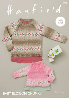 Sweaters with Bell and Rib Edging in Hayfield Baby Blossom Chunky - 4715 - Downloadable PDF