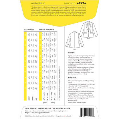 Closet Core Patterns Jasika Blazer CCP17 - Sewing Pattern