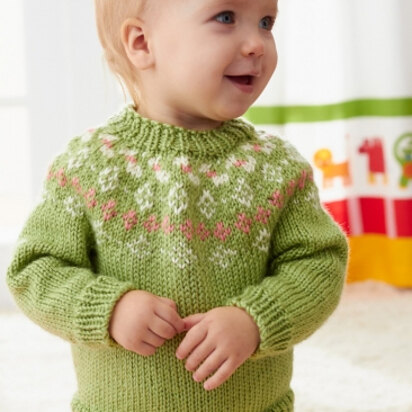 Girls' Garden Flowers Fair Isle Yoke Sweater in Caron Simply Soft Collection & Simply Soft - Downloadable PDF