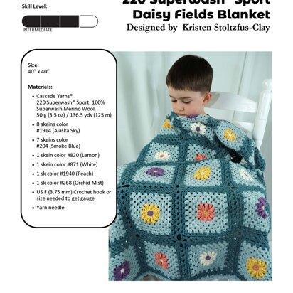 Daisy Fields Blanket in Cascade Yarns 220 Superwash® Sport - DK673 - Free PDF