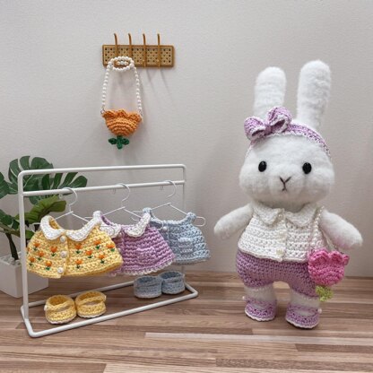 Dress-up Bunny Amigurumi Tulip Outfit set + Overall set crochet pattern #DUBA-01.02.03 | 3 patterns in 1 | removable clothes doll,rabbit toy