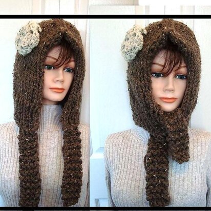 508 Pixie Hood Hat with ties, knitting pattern