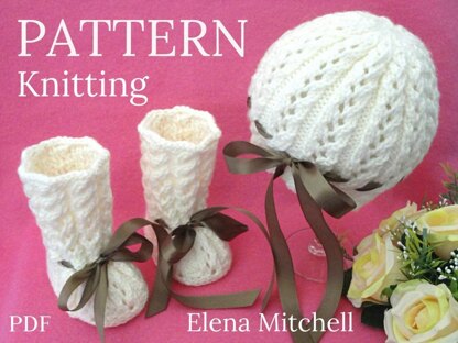 Knitted Baby Set with Crochet Flowers by Elena Mitchell Booties and Hat