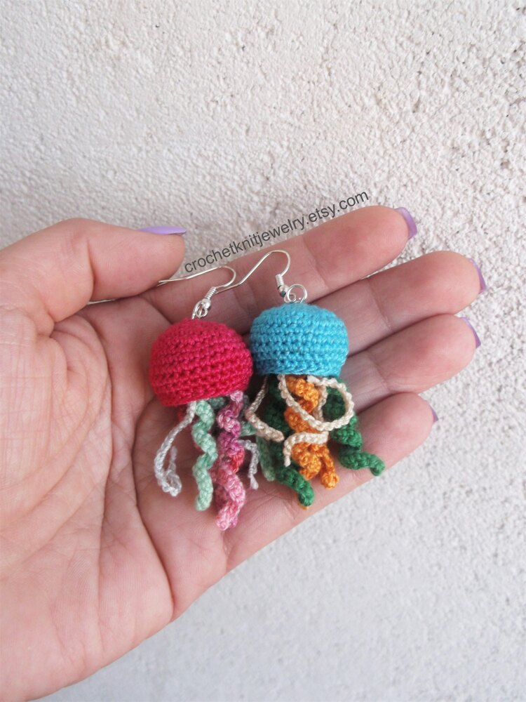 Jellyfish Earrings Crochet pattern by Helga Mandl LoveCrafts