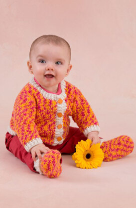 Happy Girl Cardigan and Booties in Red Heart Anne Geddes\nBaby - LW3426EN - Downloadable PDF