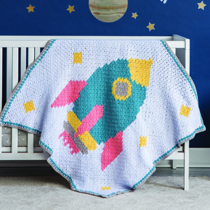 Rocketship Crochet Baby Blanket in Bernat Bundle Up - Downloadable PDF