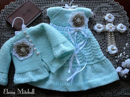 Knitting Pattern Christening Baby Dress Baby Jacket by Elena Mitchell