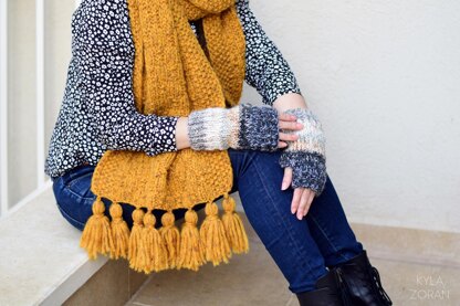 Akureyri textured knit scarf with fringe Knitting pattern by Kyla