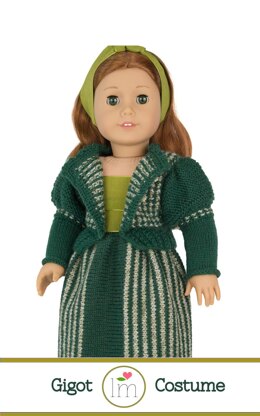 Gigot Sleeves Cardigan set for 18 inch dolls. Doll Clothes Knitting pattern.