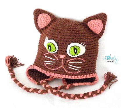 Kitty, Cat Earflap Hat Crochet Pattern