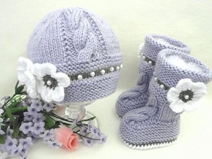 Knitting PATTERN Lovely Baby Set Baby Girl Booties and Cap