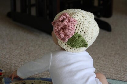 Baby Hat Cream with Pink Accent Flower