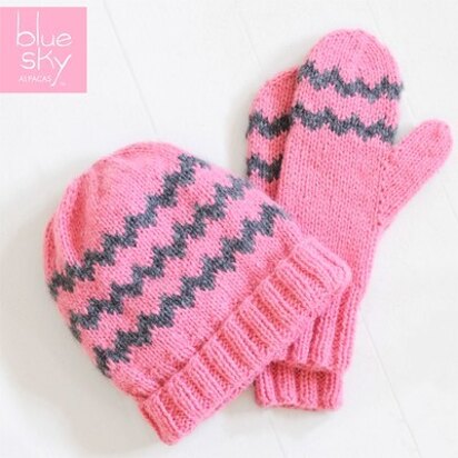 Zig Zag Mittens & Hat in Blue Sky Fibers Techno - Downloadable PDF - knitting pattern